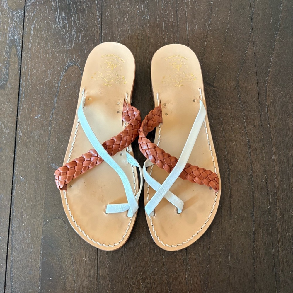 Vero Cuoio Women's Tan White‎ Braided Strappy Sandals Size 39